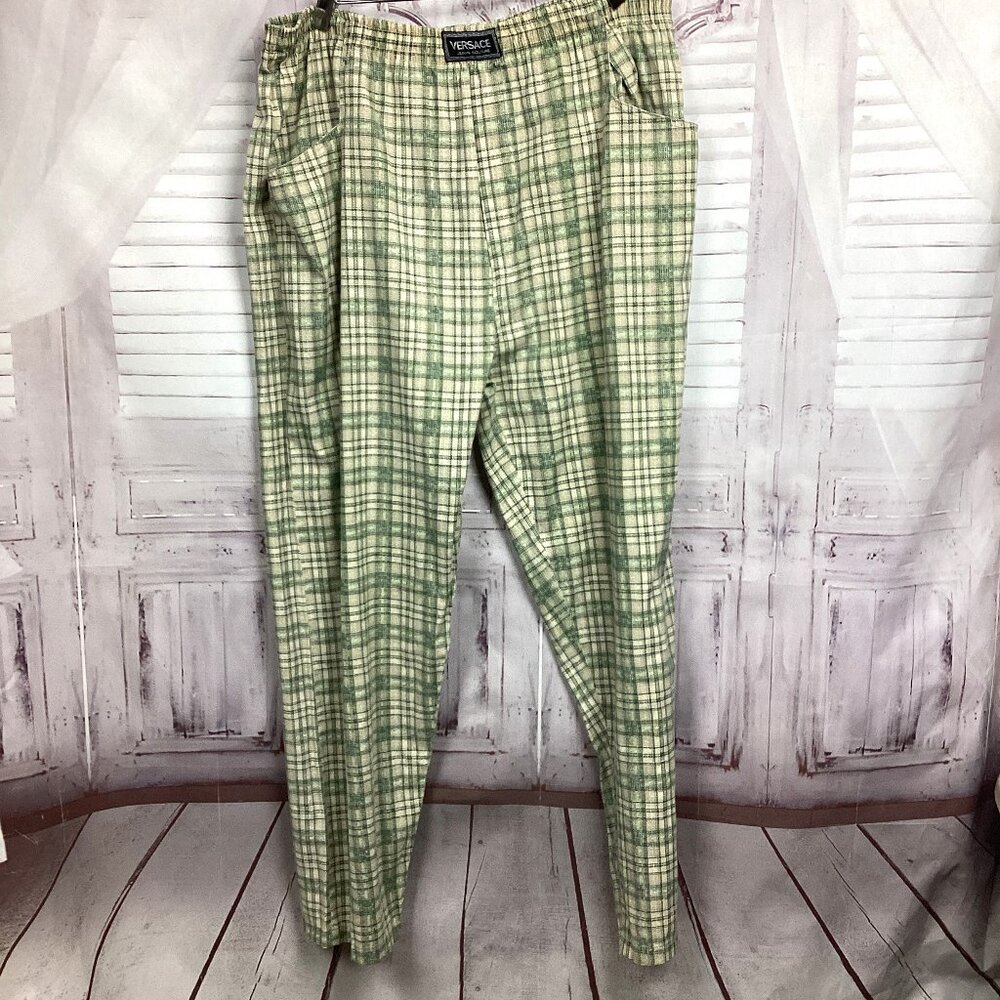 Versace Jeans Couture Sweat Pants Drawstring Green Plaid L